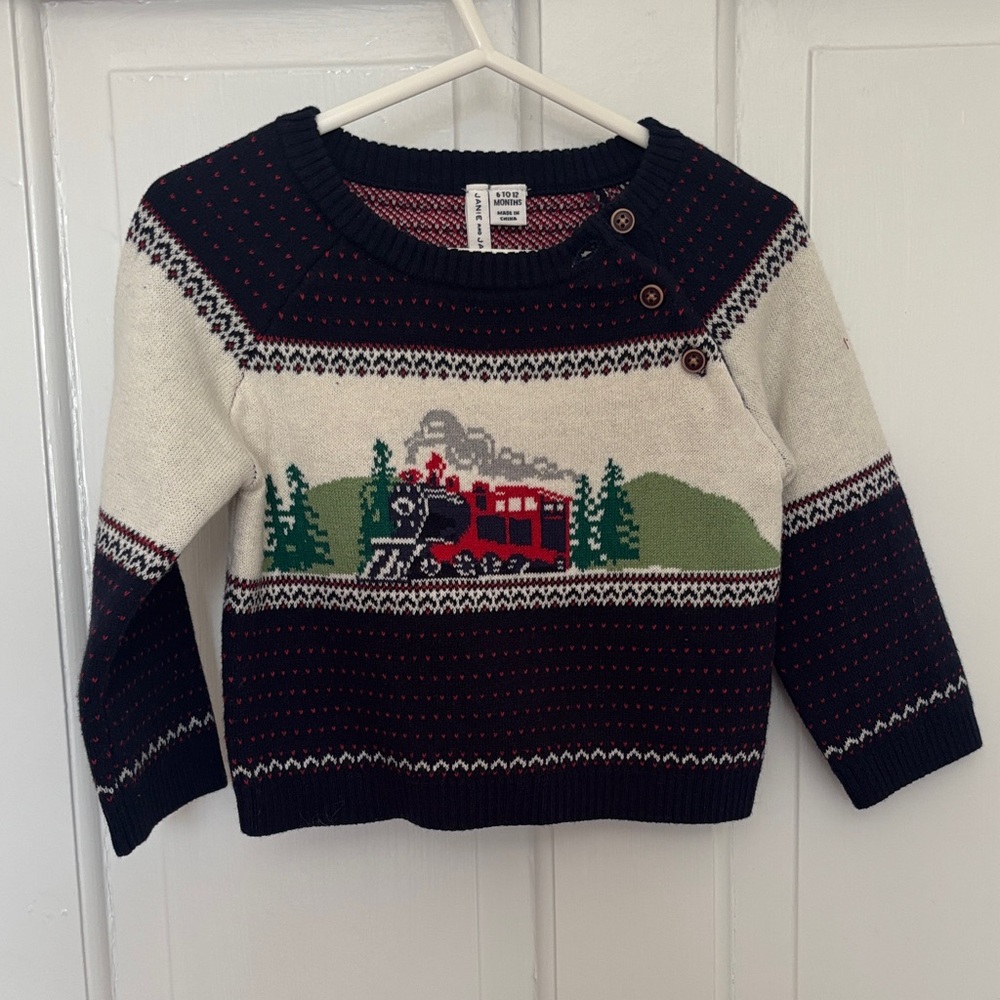 Janie and Jack Train Sweater - Black, Cream, and Red